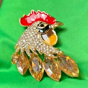 Multicolor Red Rooster Rhinestones Pin Jewelry #206087098140